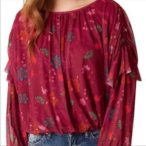 FREE PEOPLE | Berry Wildflower Double Layer Floral Long Sleeve Top Women’s Small